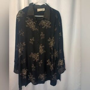 Vintage Kathryn Deene Dark Floral Button Up Plus 22 Top Fairy Grunge Whimsigoth